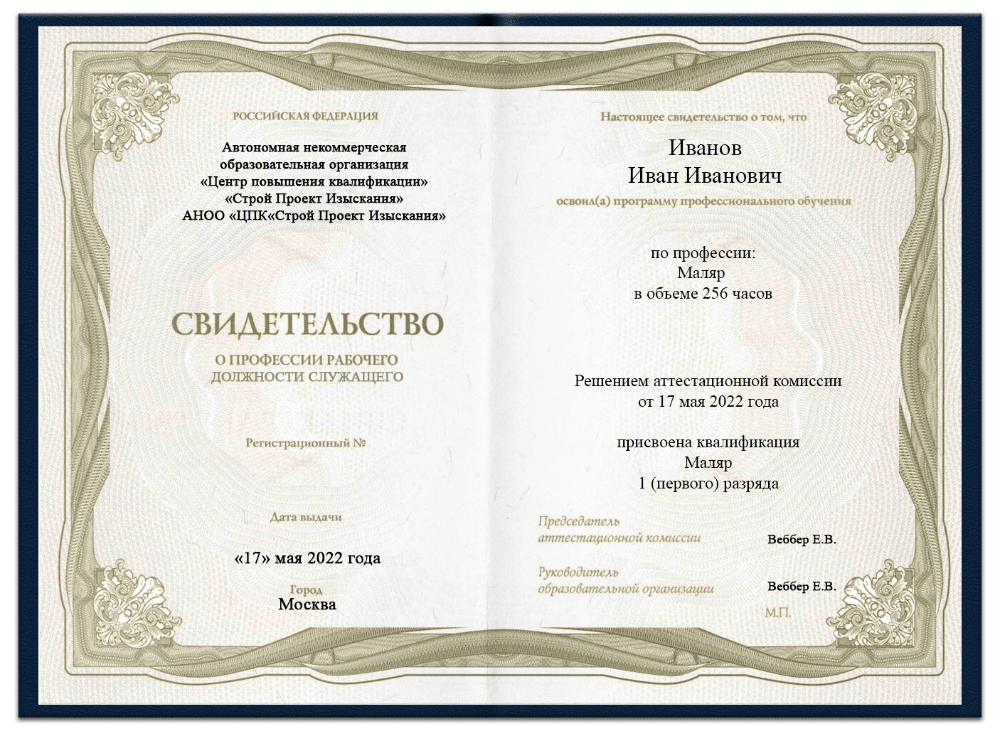 Образец свидетельства маляра